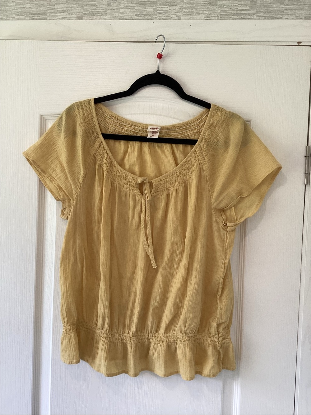 Mossimo Supply Co. Mustard Yellow Peasant Blouse with Tie XL EUC
